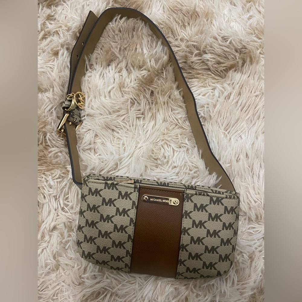 Michael Kors Signature Brown and Tan Crossbody Bag